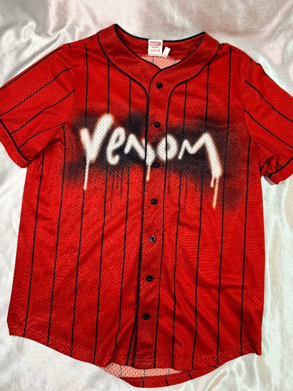 Marvel Venom Spider-Man Baseball Jersey Men's Size L Red Button Front